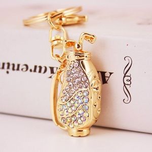 Silver & Iridescent Crystal Golf Bag Keychain Charm